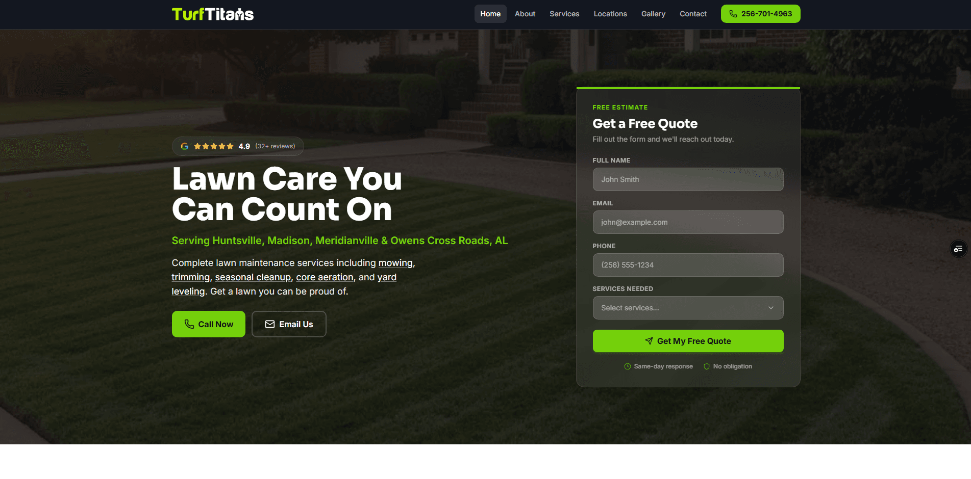 Turf Titans Lawncare new website after the Base64 Marketing redesign