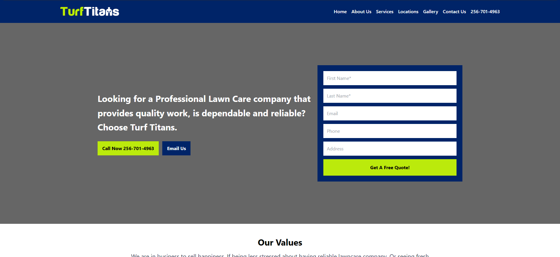 Turf Titans Lawncare old website before the redesign